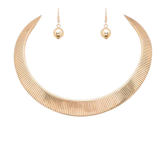 Cleopatra Gold Collar Textured Necklace Set