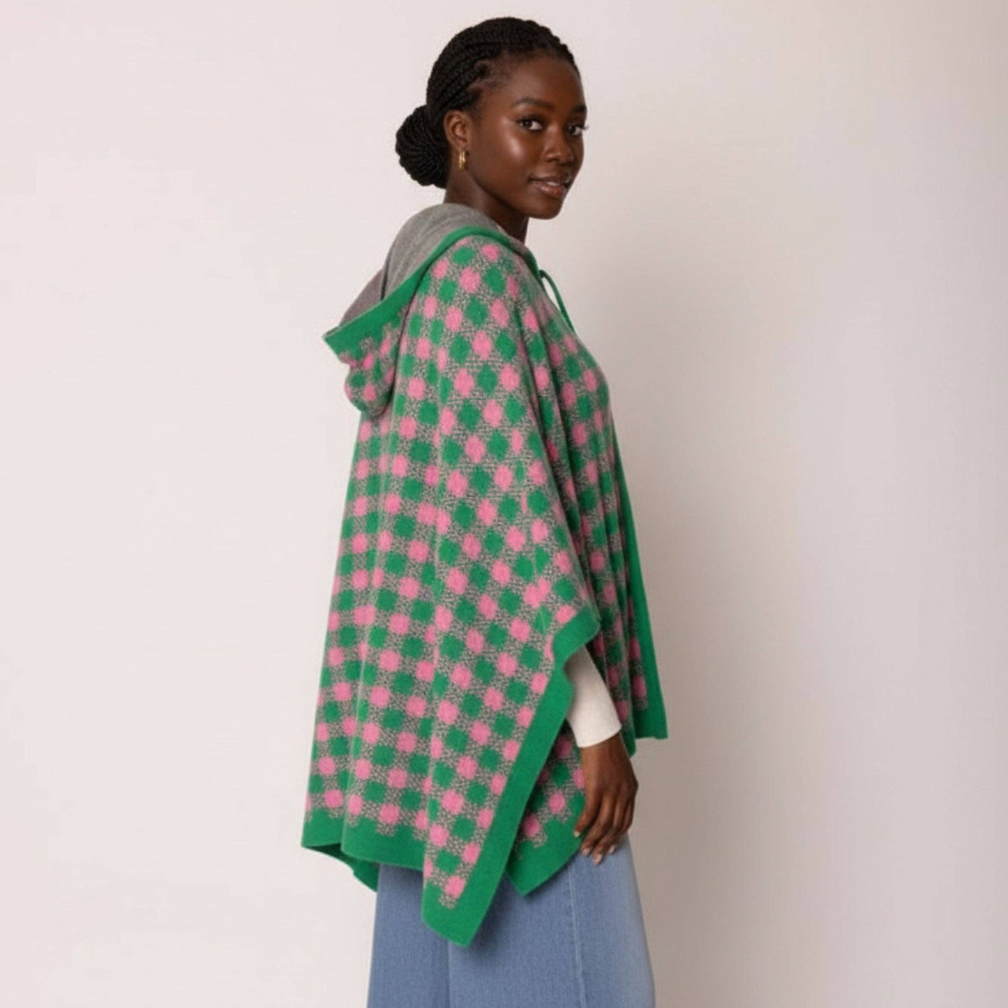AKA Sorority Checkered Knit Pink and Green Cape