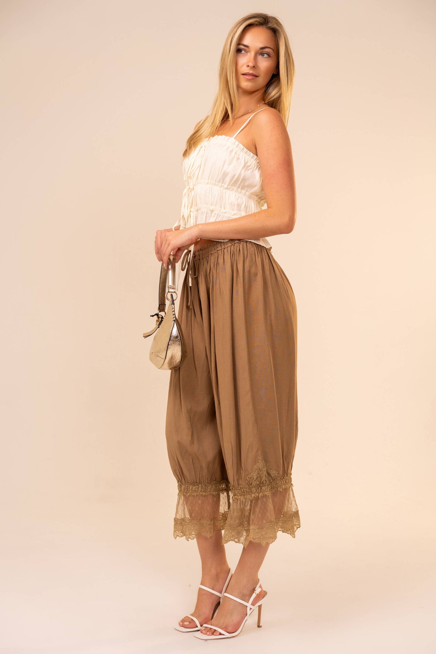95852P Lace Trim Mid Rise Balloon Pants