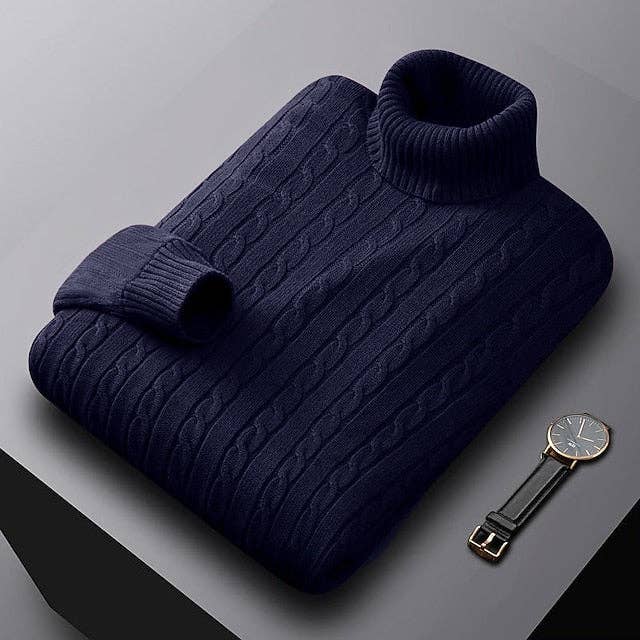 Mens Acrylic Cable Knit Turtleneck Sweater