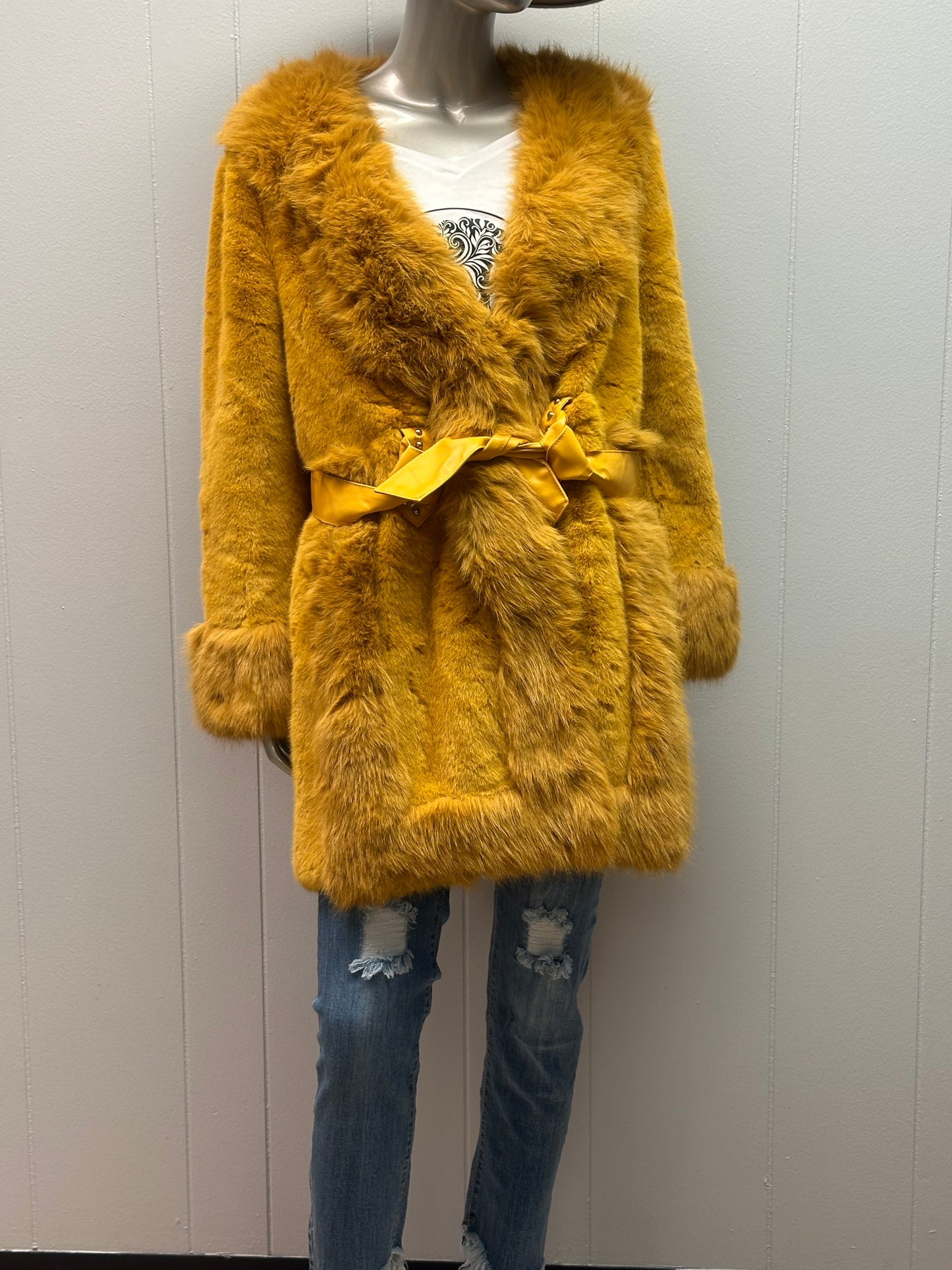 Valley Yellow Faux Fur Coat