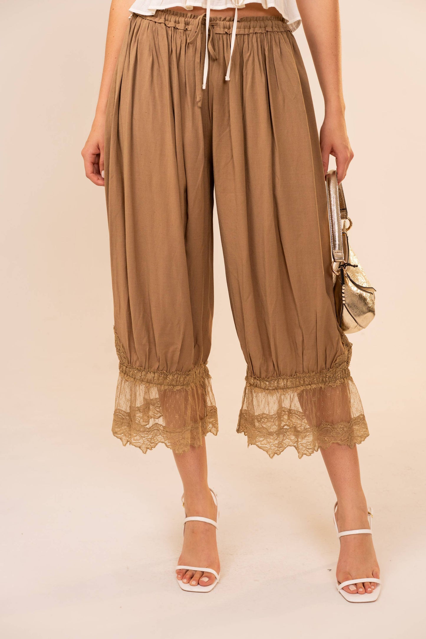 95852P Lace Trim Mid Rise Balloon Pants