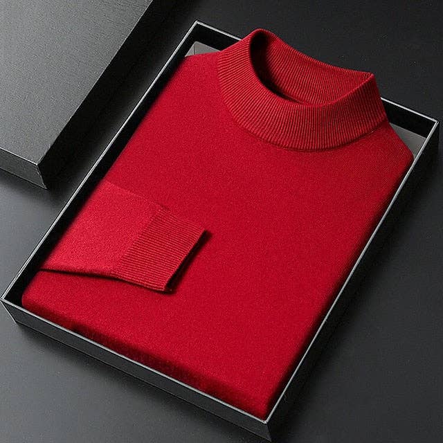 Men Turtleneck Sweater Pullover Knit Ribbed Style