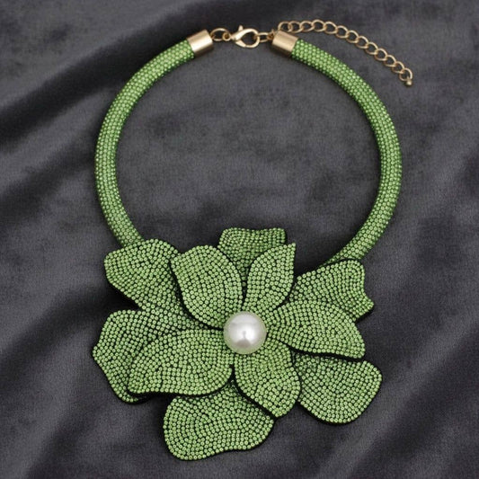 Heather Brilliant Green Blooming Flower Choker Necklace