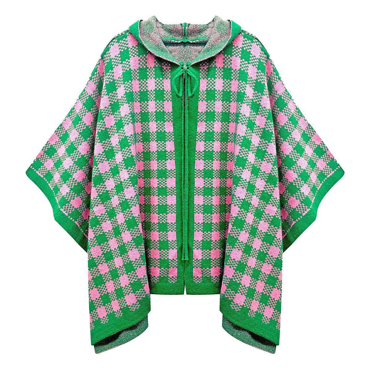 AKA Sorority Checkered Knit Pink and Green Cape