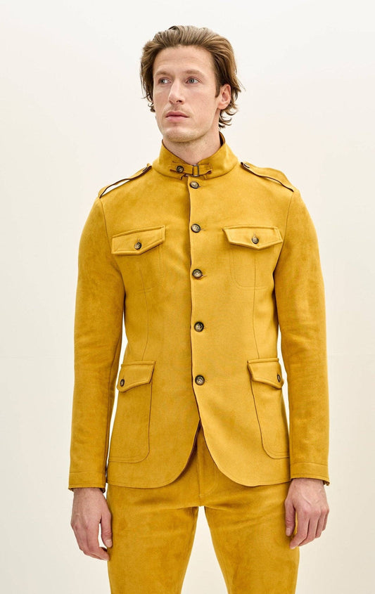 Men's Faux Suede Safari Jacket - Mustard