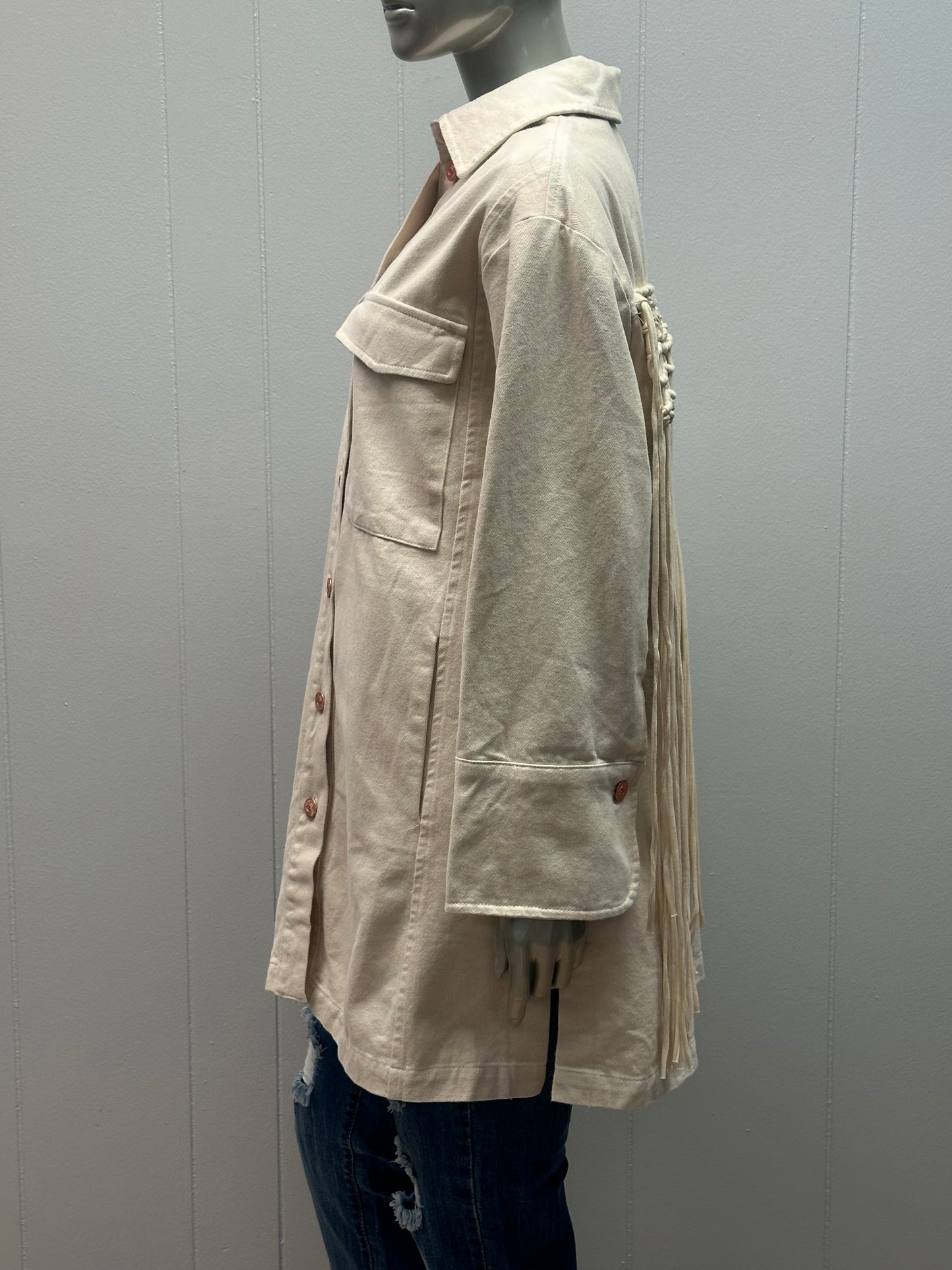 Cream Denim Macrame Jacket