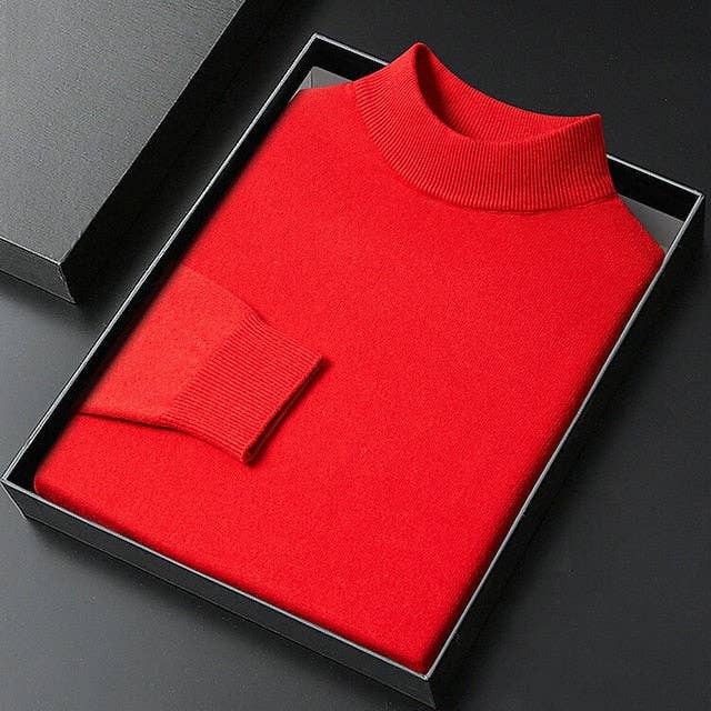Men Turtleneck Sweater Pullover Knit Ribbed Style