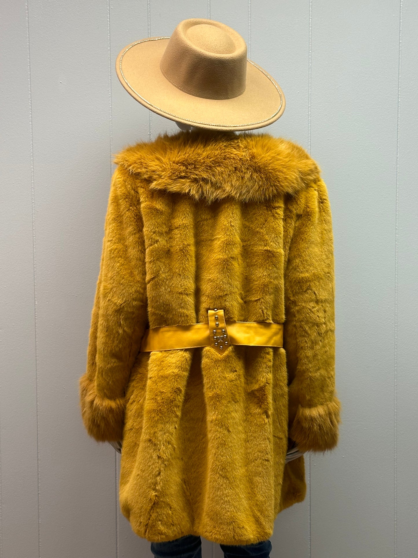 Valley Yellow Faux Fur Coat