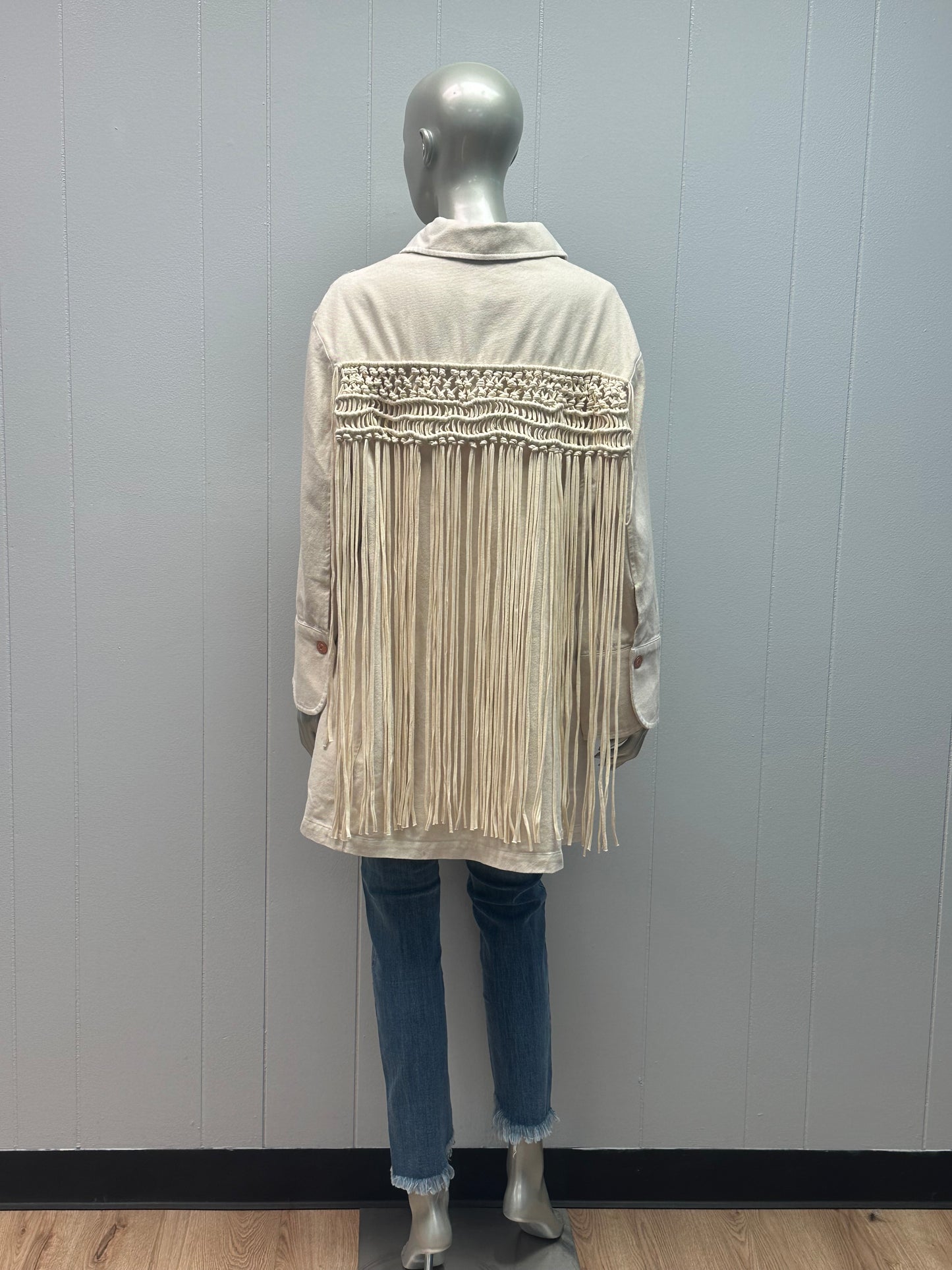 Cream Denim Macrame Jacket