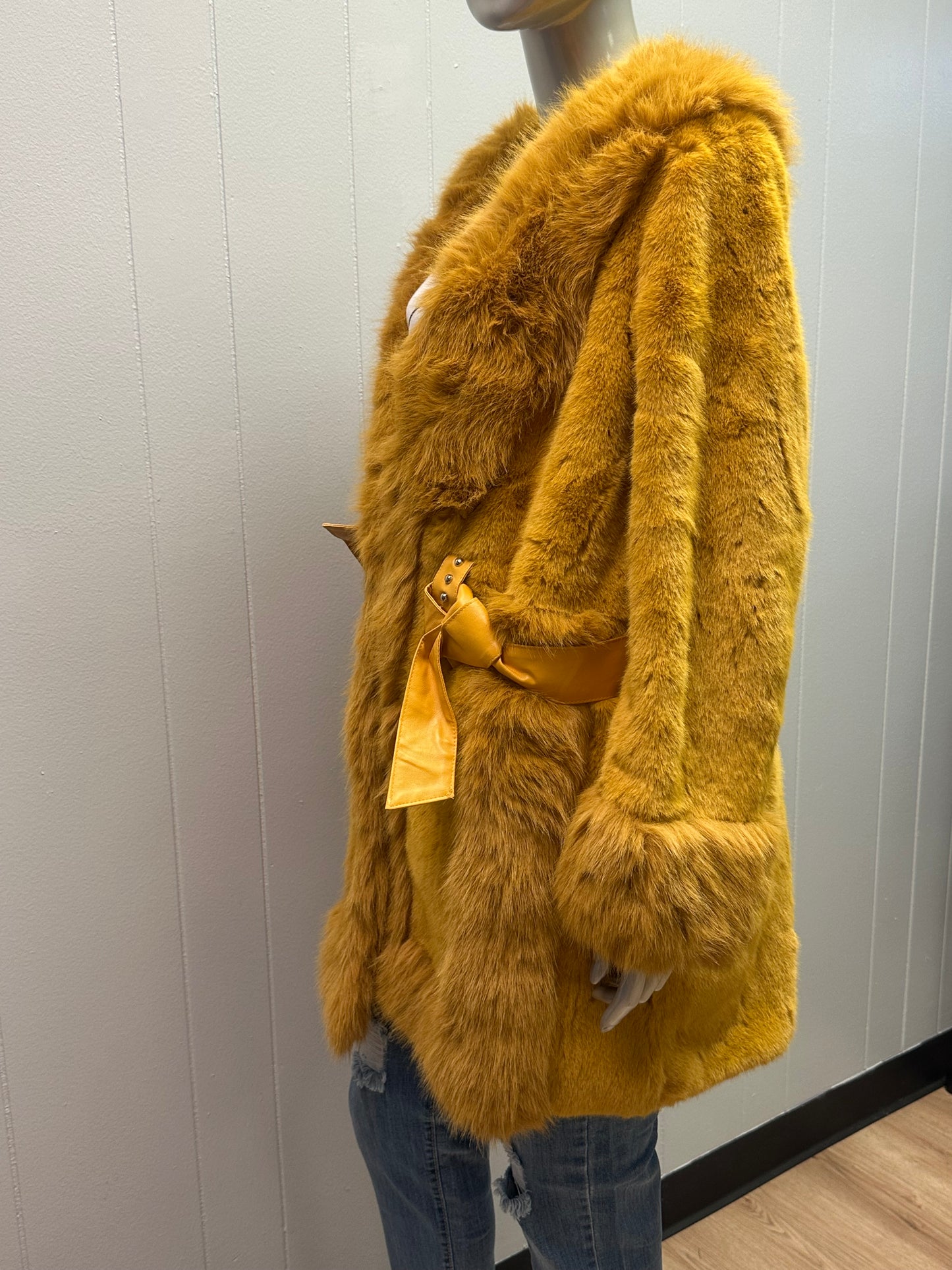 Valley Yellow Faux Fur Coat