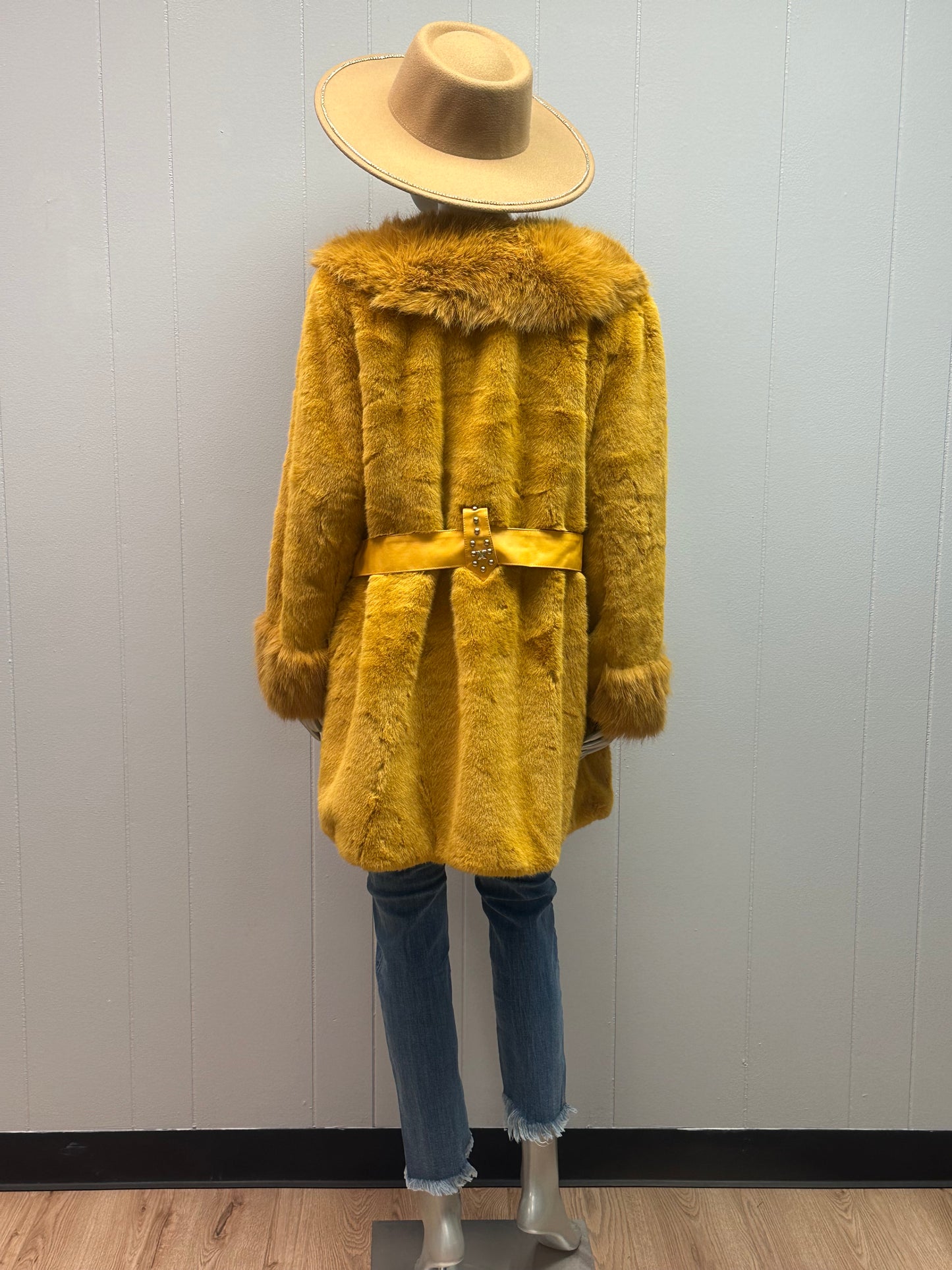 Valley Yellow Faux Fur Coat