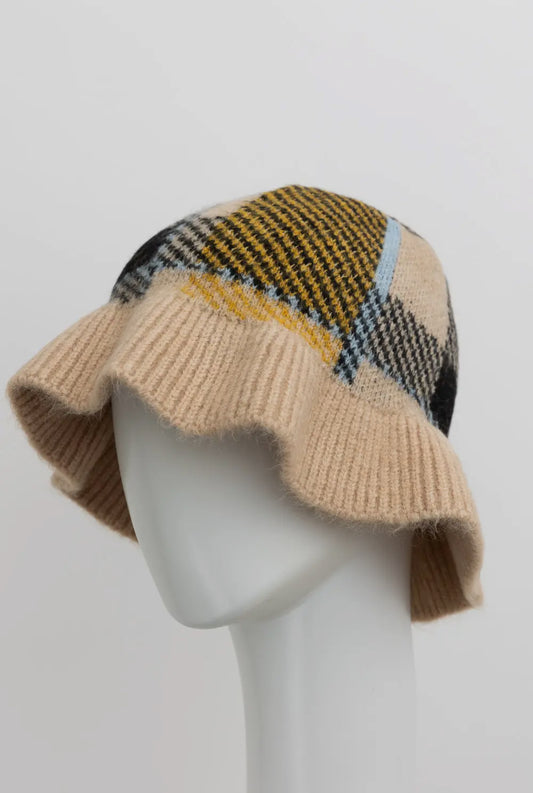 Plaid Sweater Beanie Bucket Hat