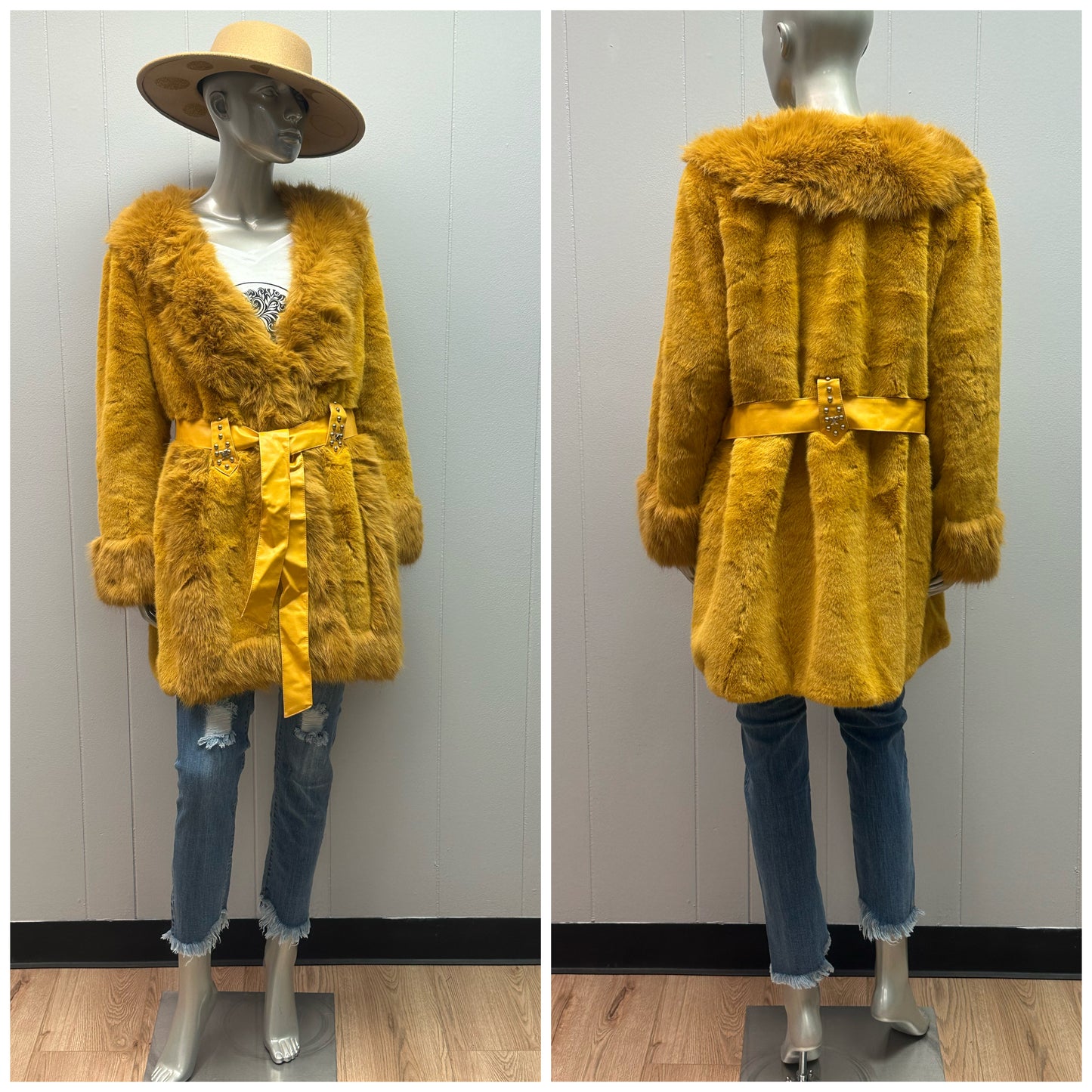 Valley Yellow Faux Fur Coat