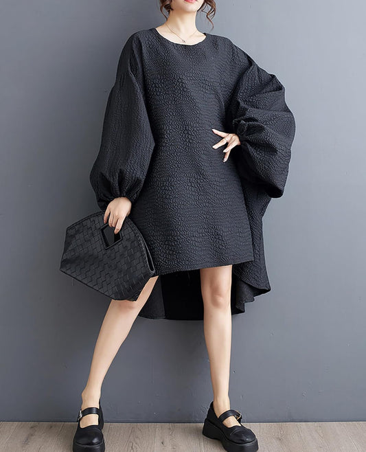 Drama Lantern Sleeve Dress Black