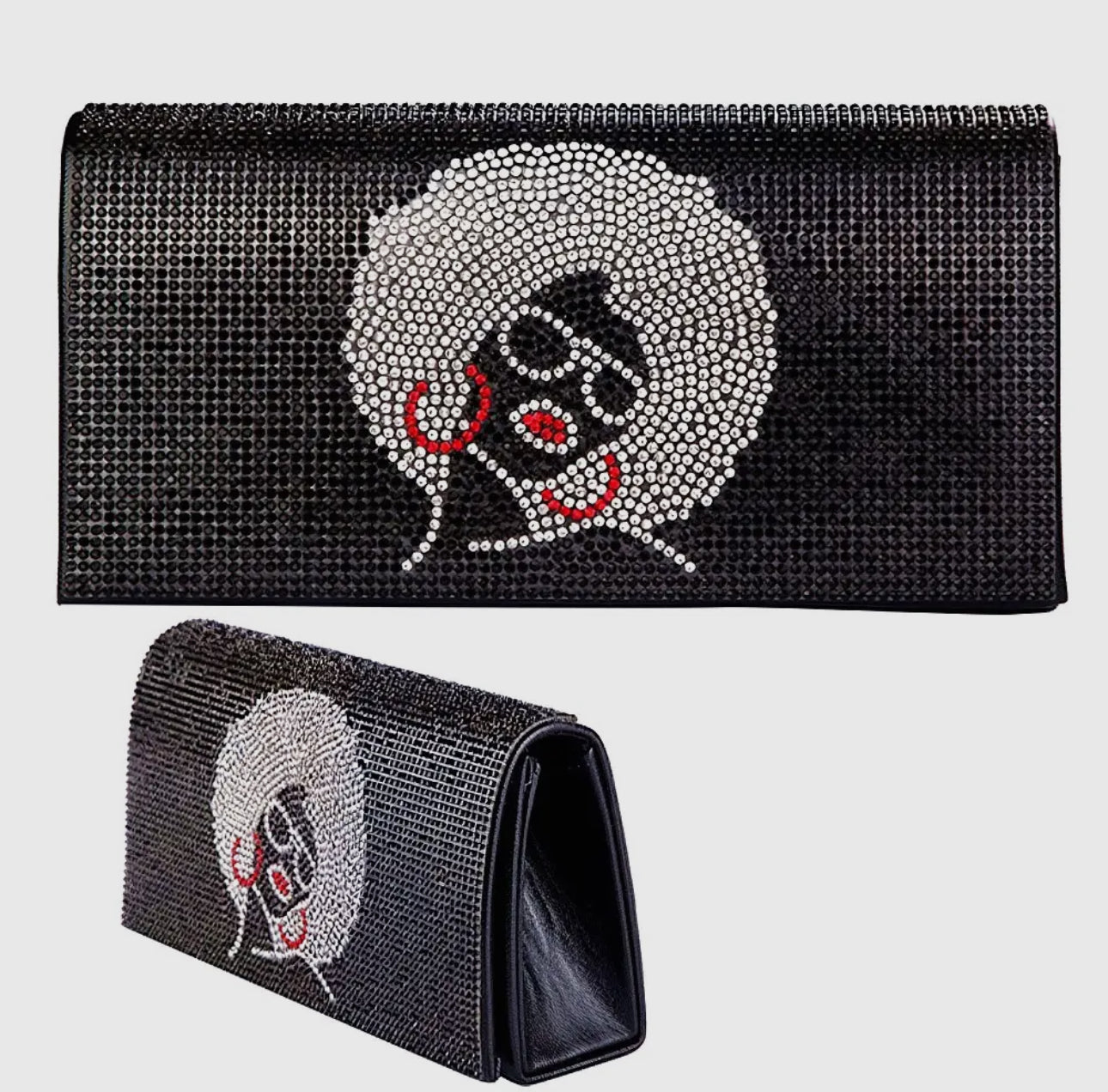 Afro Lady Rhinestone Clutch or Crossbody