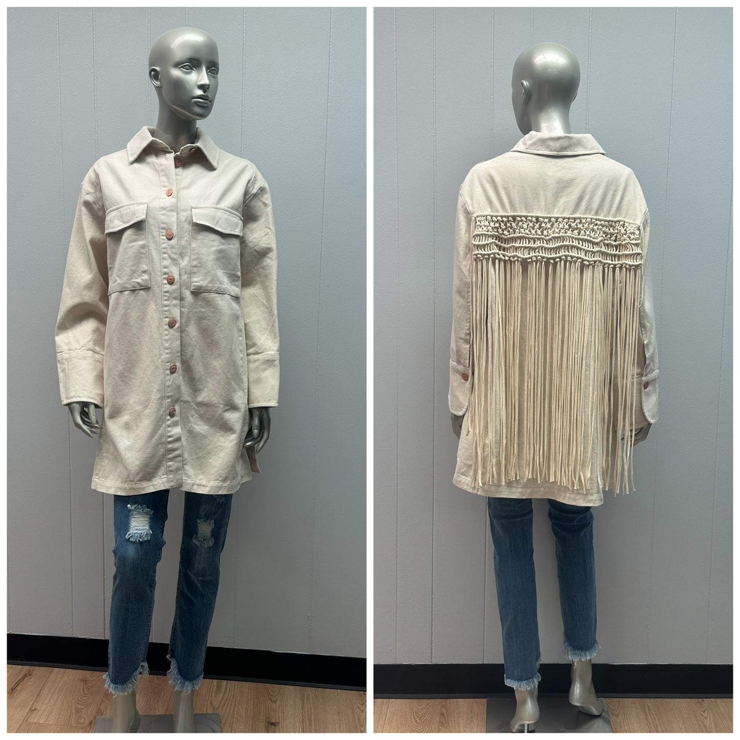 Cream Denim Macrame Jacket