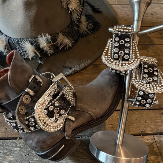 Gemini Spurs / Black / Silver /Bling Buckle / Boot Belts