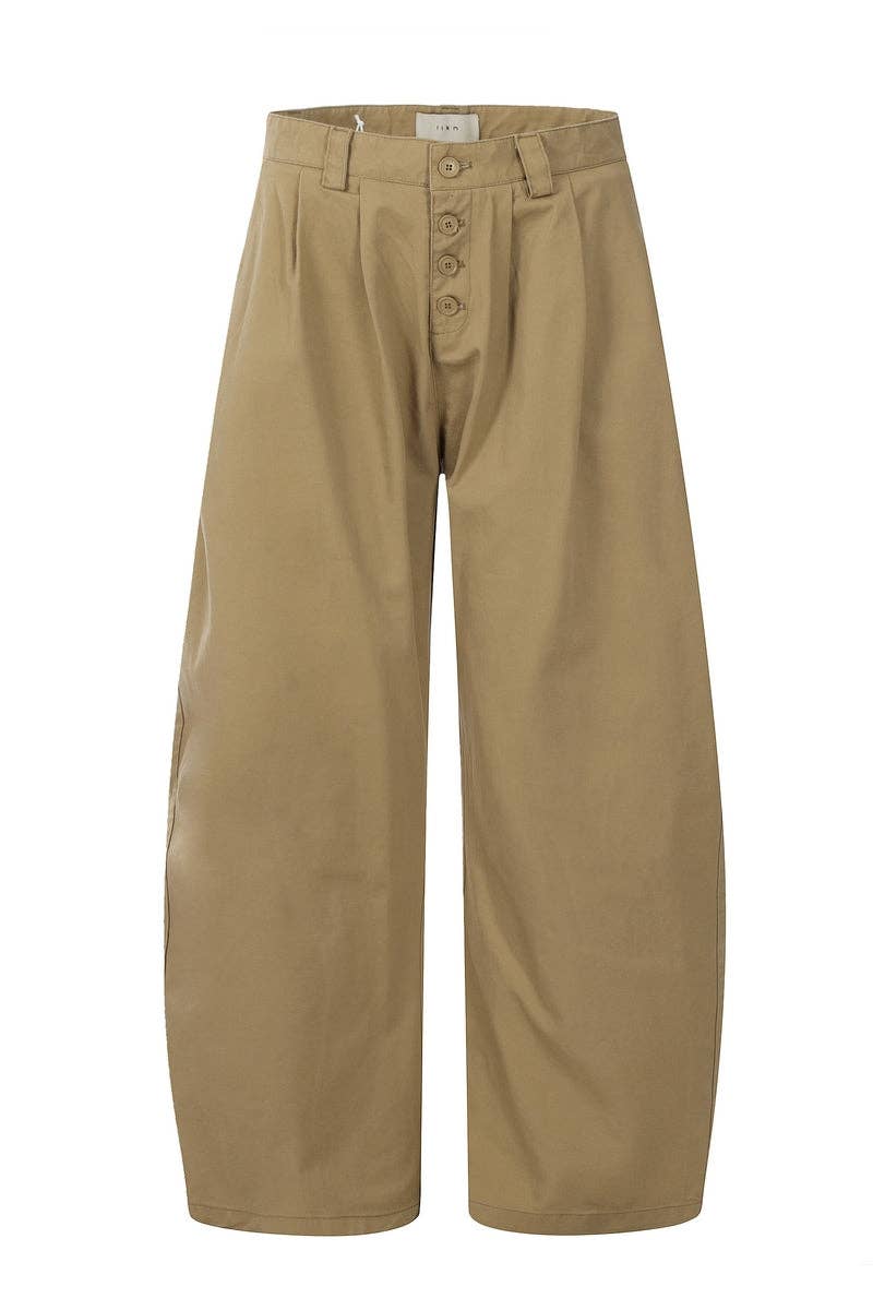 Baggy Button Wide-Leg Trousers
