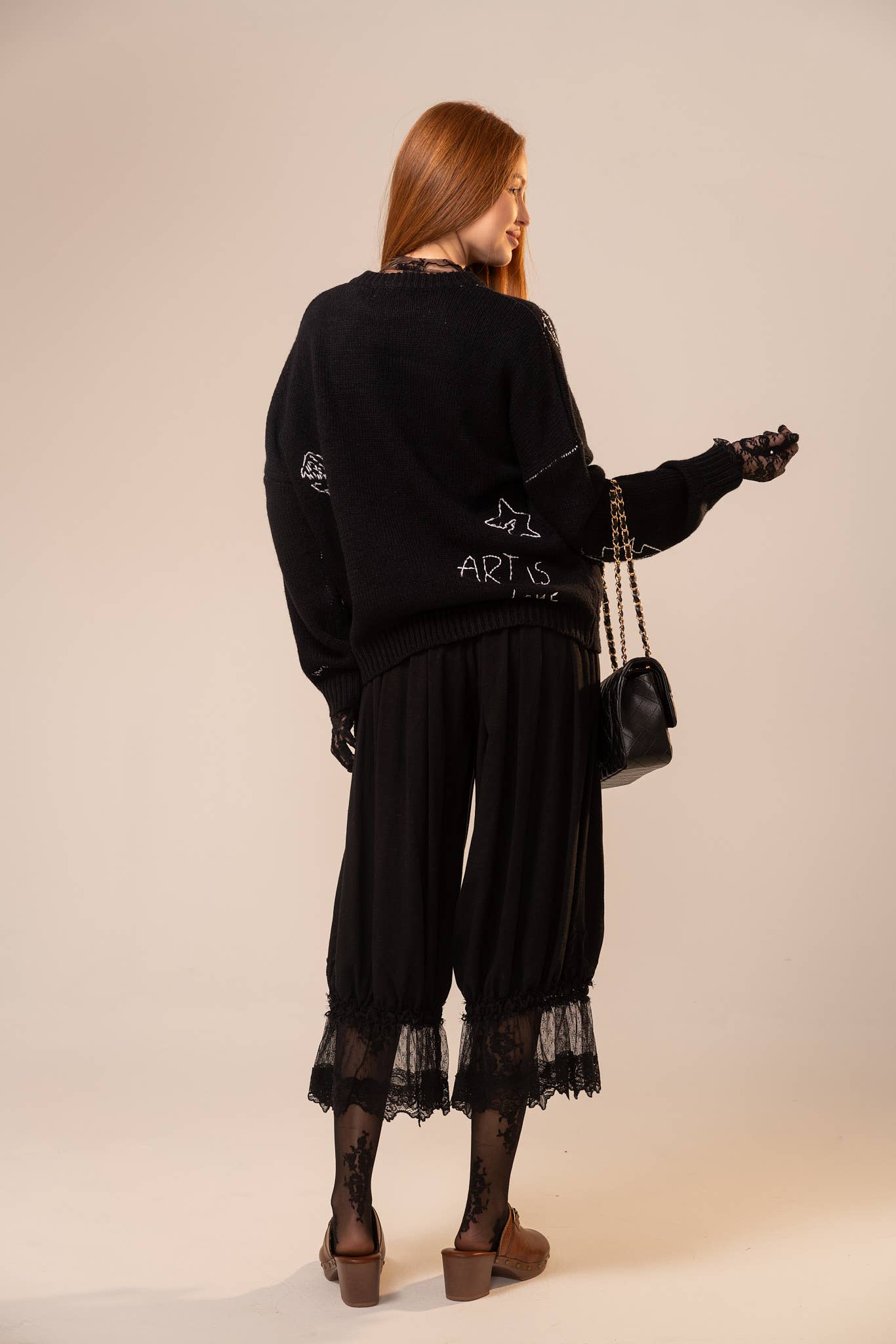 95852P Lace Trim Mid Rise Balloon Pants
