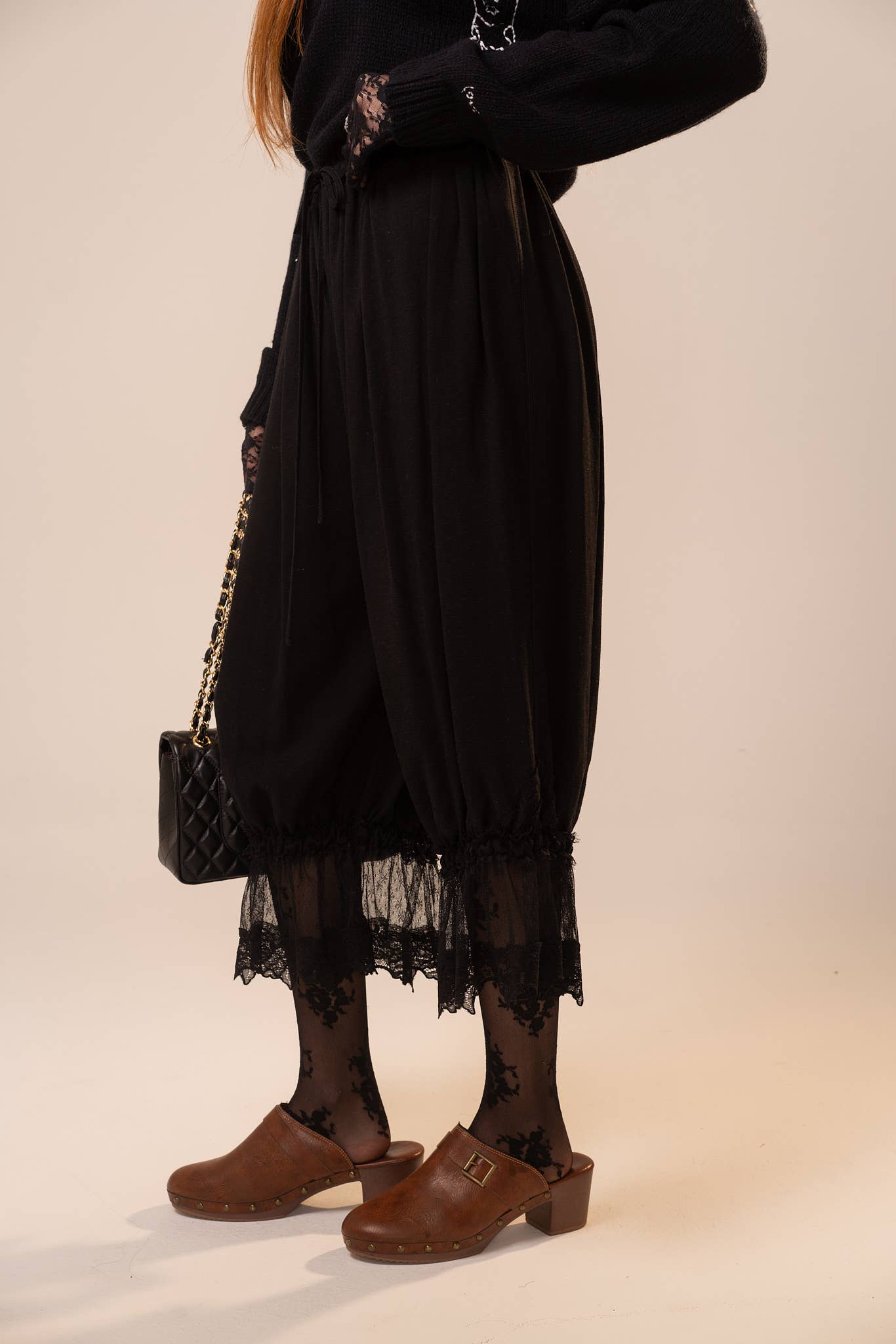 95852P Lace Trim Mid Rise Balloon Pants