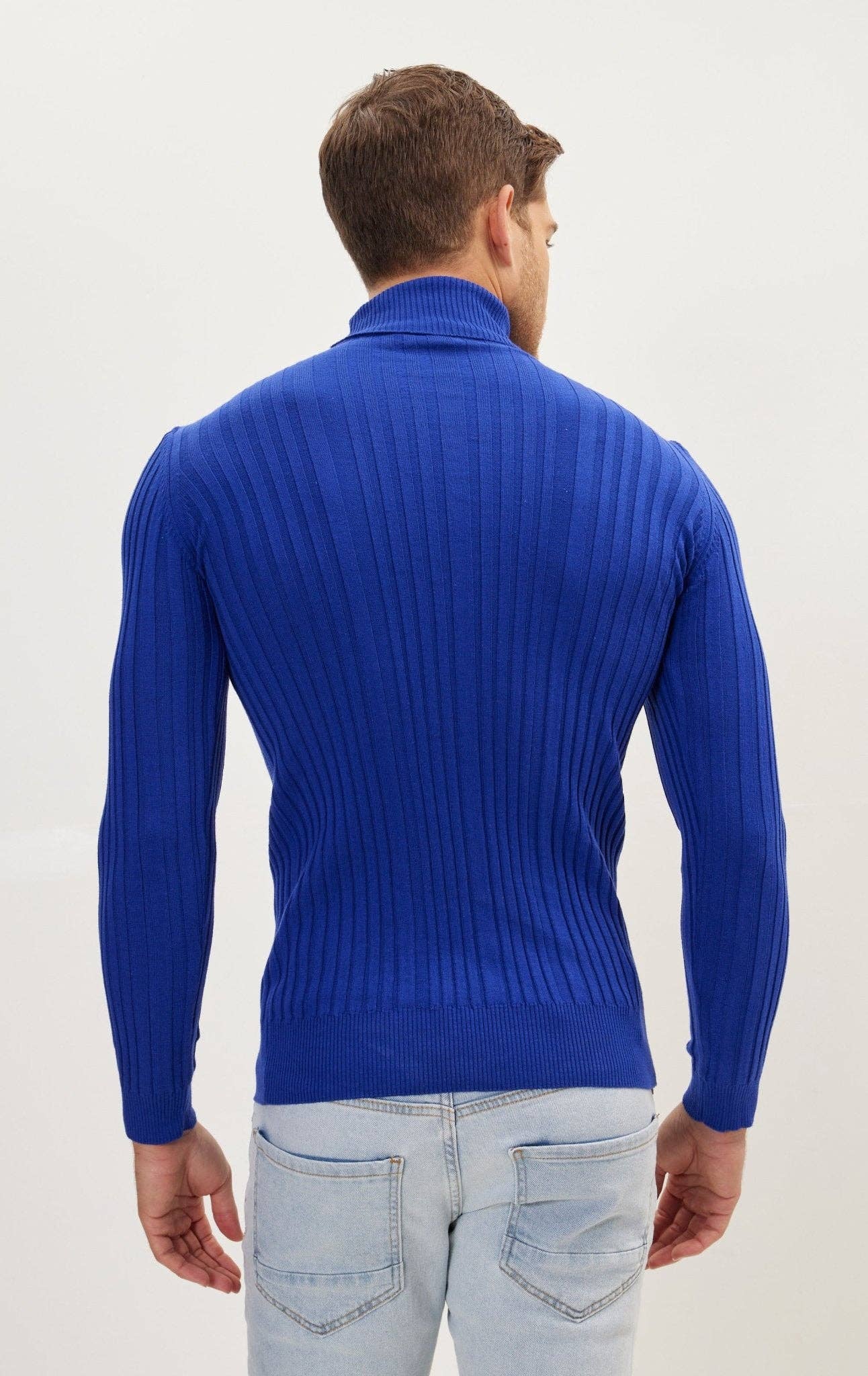 Men's Roll Neck Ribbed Sweater - Electric Blue