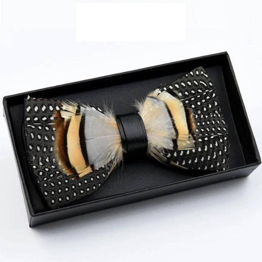 Handmade Wild Feather Bow Tie W/free Lapel Pin Set