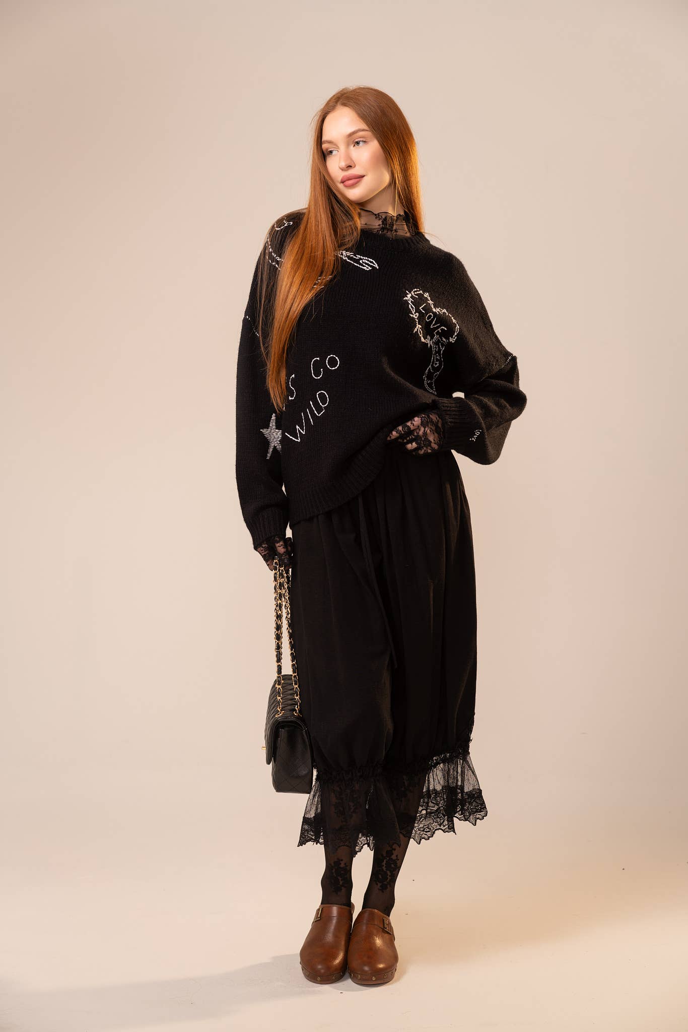 95852P Lace Trim Mid Rise Balloon Pants