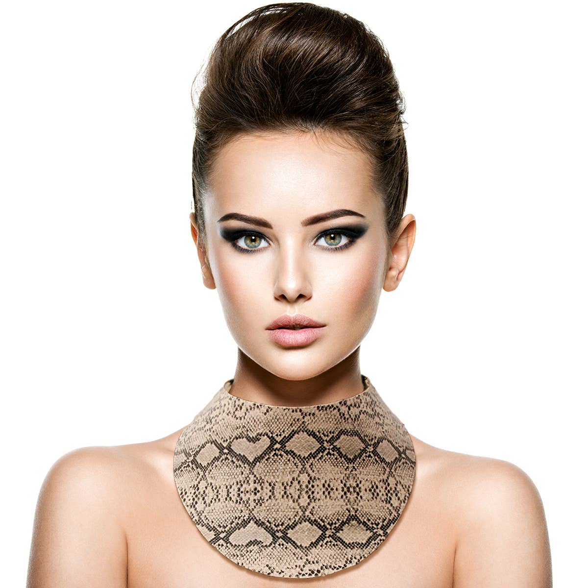 Snake Print Collar Choker Set - Ivory