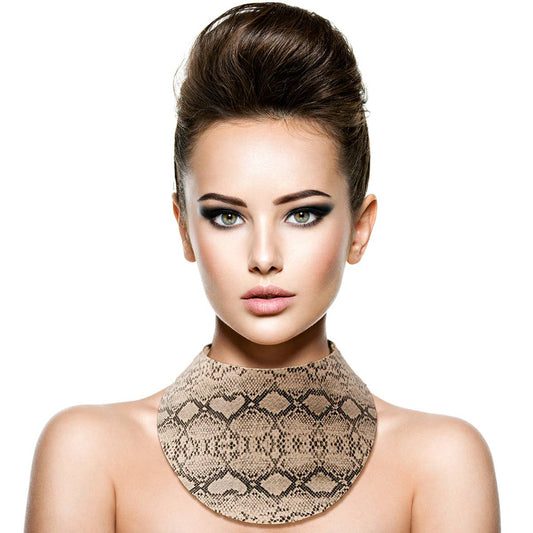 Snake Print Collar Choker Set - Ivory