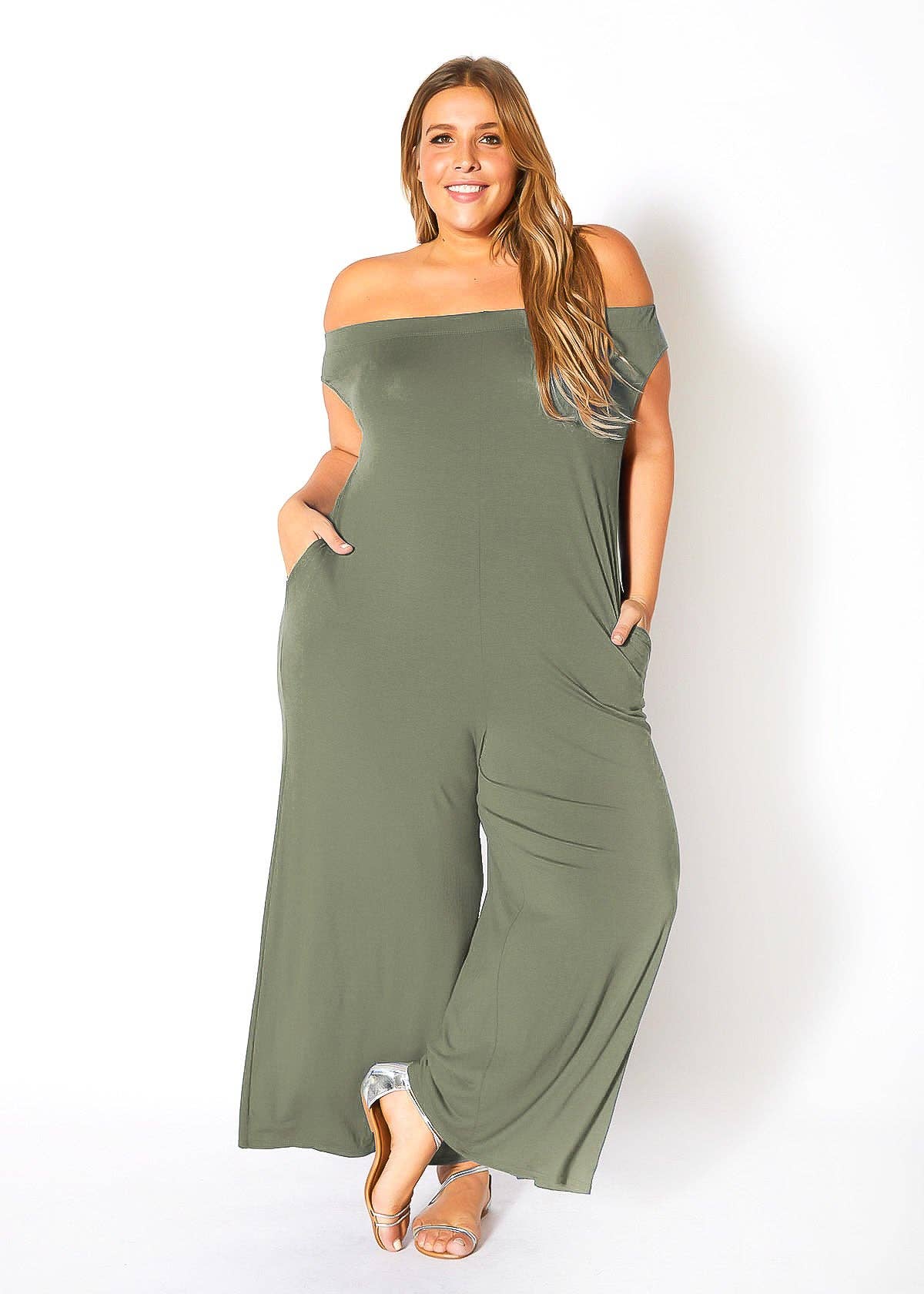 Comfy N’ Cute Plus Size Off Shoulder Wide Leg Jumpsuit
