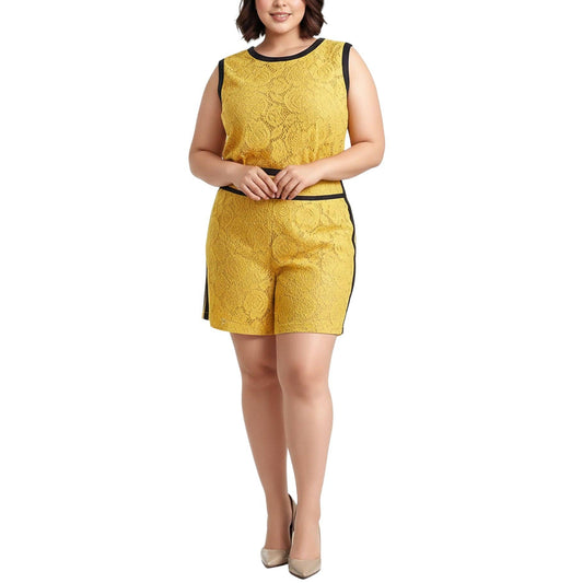 Lacey Plus Size Women's Floral Lace Shorts In Mustard