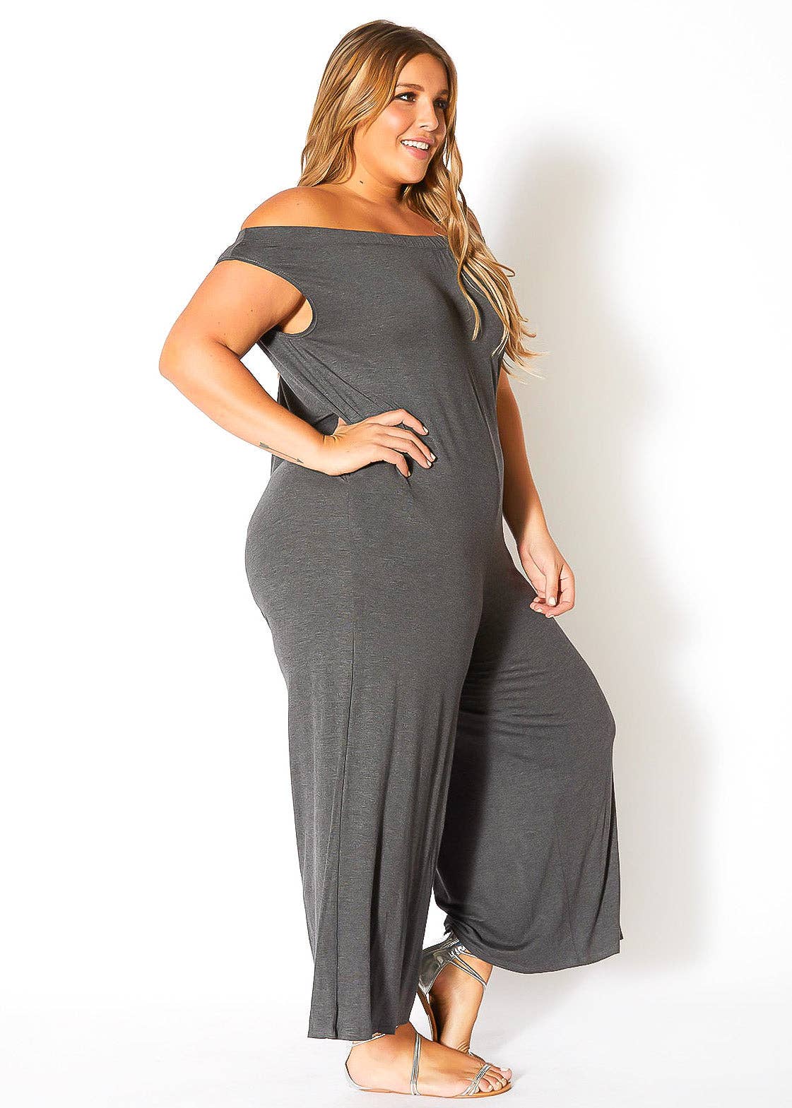 Comfy N’ Cute Plus Size Off Shoulder Wide Leg Jumpsuit