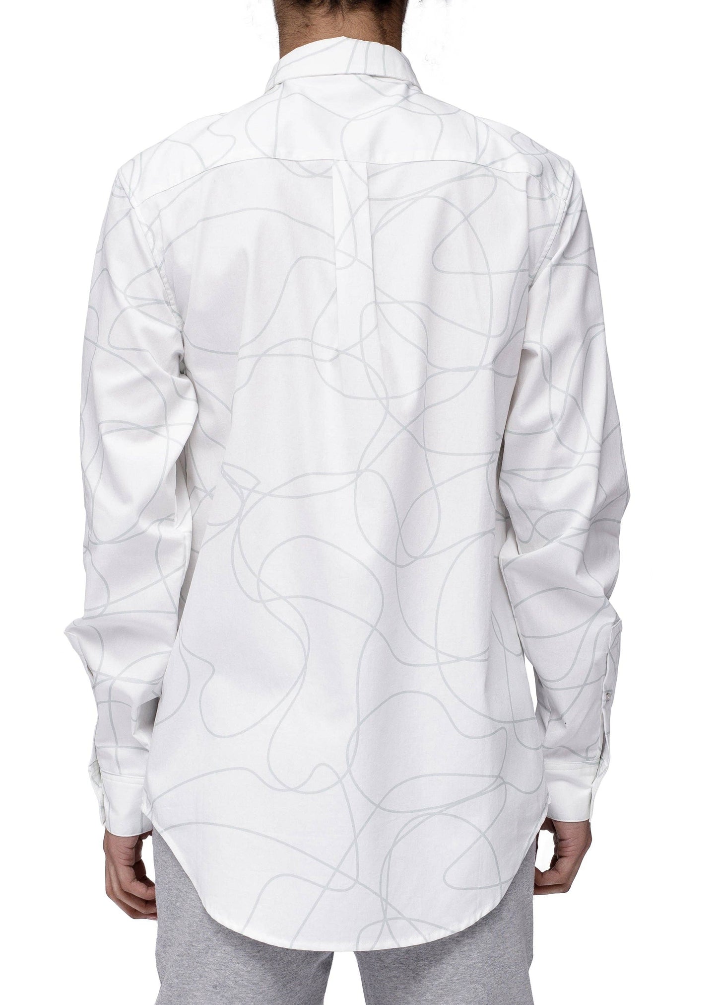 Men's Long Sleeve Line Print Shirt in White