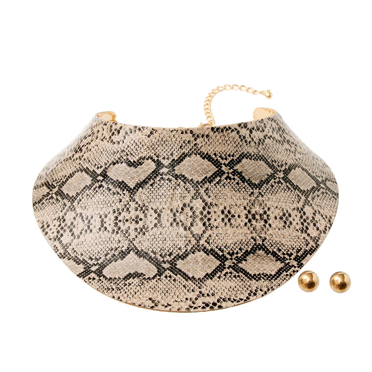 Snake Print Collar Choker Set - Ivory