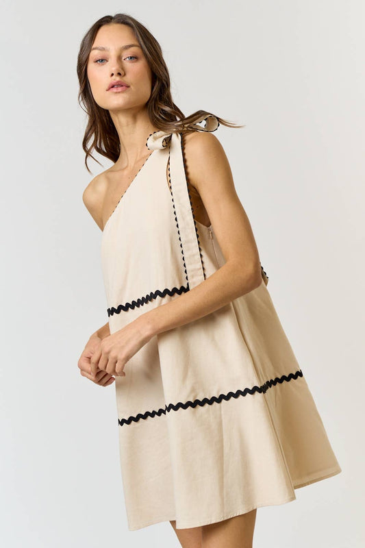 ILD4017 Linen Scalloped One Shoulder Shift Dress